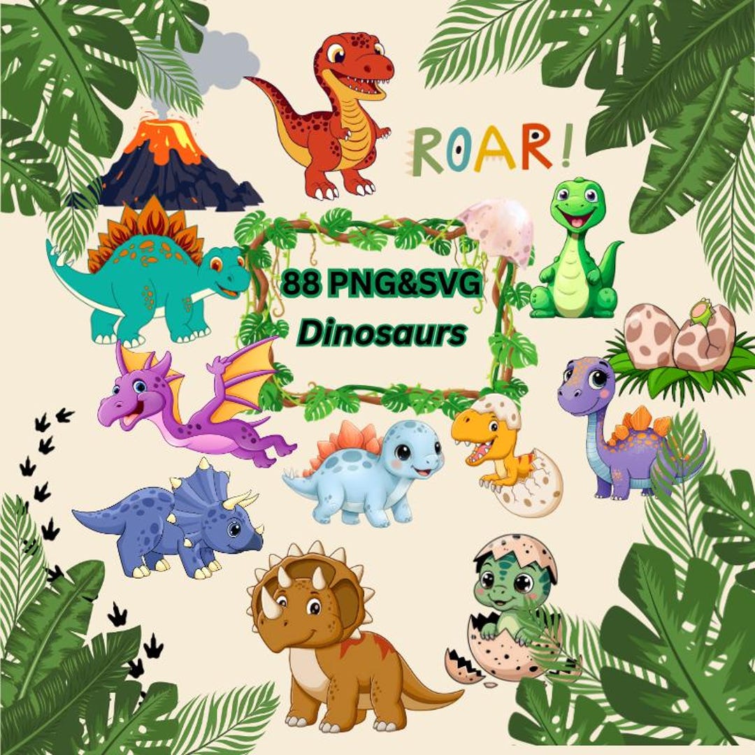 Watercolor Baby Dinosaur Clipart Bundle, Pastel Nursery Dino PNG SVG ...