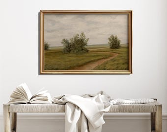 Landscape Canvas Giclee Art Print: Countryside Path Scene, Muted Colors