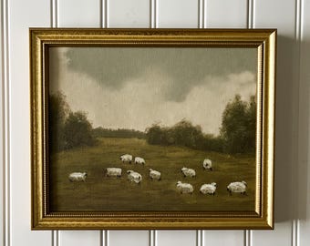 Framed Sheep Landscape Canvas Print: Giclee Fine Art Reproduction
