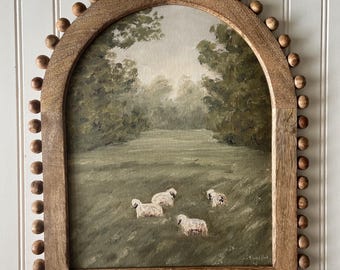 Framed Landscape Canvas Print: Pastoral Sheep Art with 11x14 Wood Frame