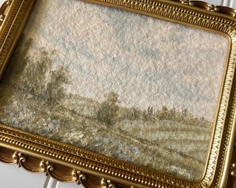 Framed original landscape painting: flower field in gold frame