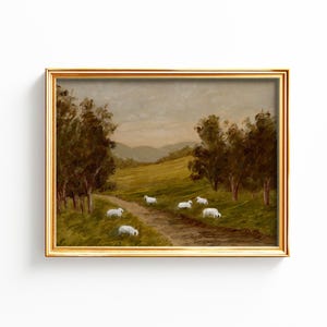 Sheep Landscape Art Print: Giclee Canvas Reproduction