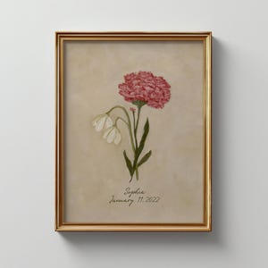 January Birth Flower Print: Carnation & Snowdrop Canvas Art
