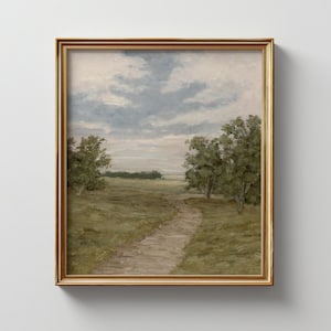 Giclee Landscape Art Print: Muted Green Field Painting