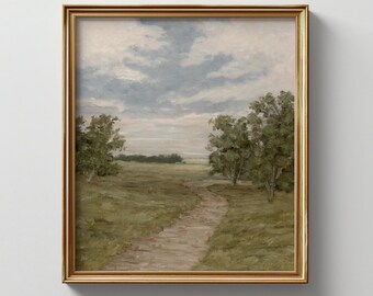 Giclee Landscape Art Print: Muted Green Field Painting