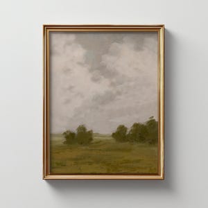 Landscape Oil Painting Print: Muted Green Field Art