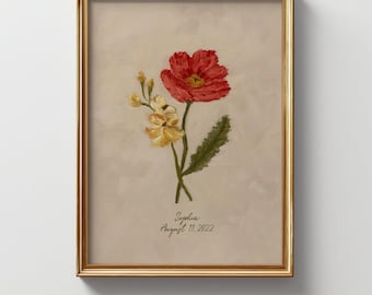 Impression sur toile de fleurs de naissance d'août : coquelicots et glaïeuls, nom d'art personnalisé