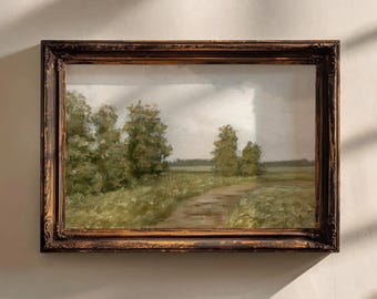 Landscape Oil Painting Print: Rustic Field Art on Canvas