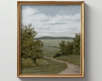 Giclee Landscape Canvas Print: Muted Green Oil Painting Reproduction