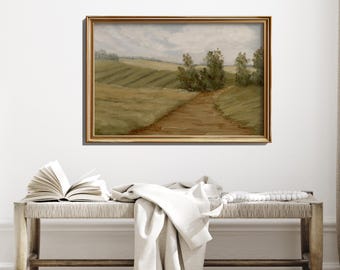 Landscape Canvas Giclee Art Print: Countryside Path Scene, Muted Colors