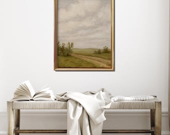 Landscape Canvas Giclee Art Print: Countryside Path Scene, Muted Colors