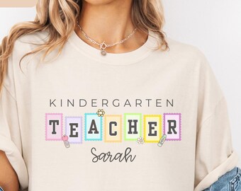 Comfort Colors® Kindergarten Teacher Shirt, Personalized Kindergarten Shirt, Kinder Garten Teacher Back to School Shirts, Pre-K Teacher