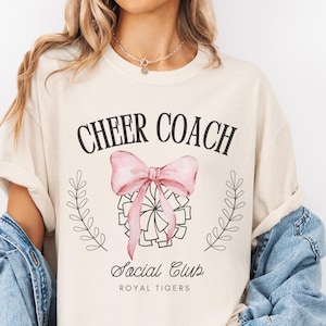 Custom cheer coach shirt, gift for cheer coach, coquette cheerleader tee, personalized coach shirt, social club cheer coach t-shirt