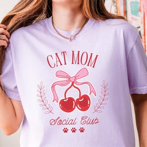 Personalized Cat Mama Shirt, Social Club T-Shirt, Cat Lover Gift, Cherry Shirt, Comfort Colors® Coquette Tee, Cat Mom Gift, Custom Cat Shirt