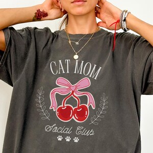 Personalized Cat Mama Shirt, Social Club T-Shirt, Cat Lover Gift, Cherry Shirt, Comfort Colors® Coquette Tee, Cat Mom Gift, Custom Cat Shirt