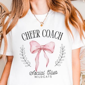 Custom cheer coach shirt, gift for cheer coach, coquette cheerleader tee, personalized coach shirt, social club cheer coach t-shirt