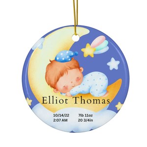 Babys erste Weihnachten Ornament personalisierte zweiseitige Andenken bunte Mond Sterne Neugeborene Mädchen Jungen