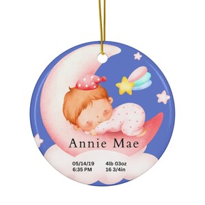 Babys erste Weihnachten Ornament personalisierte zweiseitige Andenken bunte Mond Sterne Neugeborene Mädchen Jungen