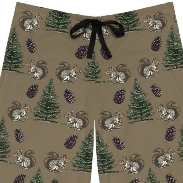 Men's Pajama Pants, Squirrel Forest Naturecore Sleep Pants, Gift For Him