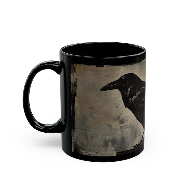 Raven Coffee Mug, Black Ceramic, Witchy Crowcore & Dark Cottagecore Gift
