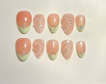 Pastel Green French Tip Textured Jelly Press-Ons