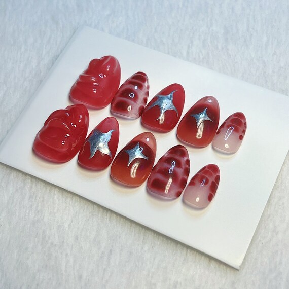 Red Aura Custom Gel X Press-On Nails