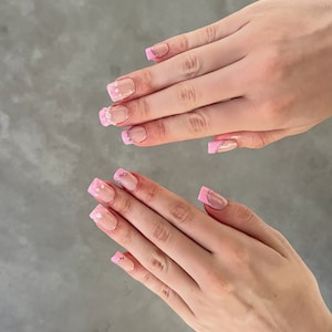 Pink French Tip Pearl Press-On Nails