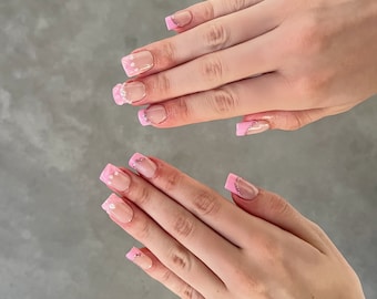 Pink French Tip Pearl Press-On Nails