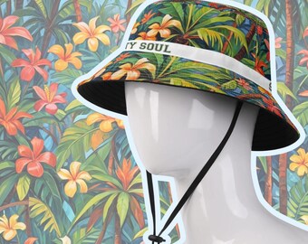 Sombrero de pescador Beach Babe – Estampado de flores tropicales
