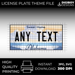 Plaque d'immatriculation vierge Alabama AL USA inspirée téléchargeable imprimable haute qualité 300 dpi DIY projet unique svg, Cricut, Silhouette