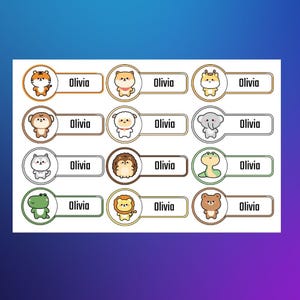 Cute Custom Kids Name Labels, Personalized Stickers for School, Water-Resistant & Durable, Cartoon Themed Name Tags for Daycare