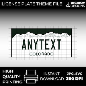 Colorado CO USA plaque d'immatriculation vierge inspirée téléchargeable imprimable haute qualité 300 dpi DIY projet unique svg, Cricut, Silhouette