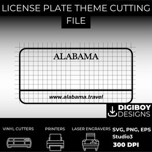 Plaque d'immatriculation vierge Alabama AL USA inspirée téléchargeable imprimable de haute qualité 300 dpi, bricolage unique, idées de projets svg, jpg, Cricut, Silhouette