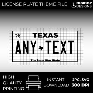 Texas TX USA Blank Nummernschild inspiriert Herunterladbare druckbare hochwertige 300 dpi DIY einzigartige Projekt svg, Cricut, Silhouette