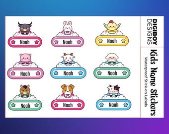 Durable kids labels, preschool name labels, name labels for lunchboxes, cute kids labels, kids birthday gift labels, school supply labels