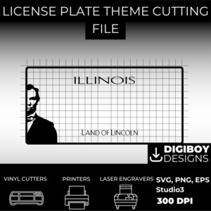 Illinois IL USA lege nummerplaat geïnspireerd downloadbare afdrukbare hoogwaardige 300 dpi DIY uniek project svg, jpg, Cricut, silhouet