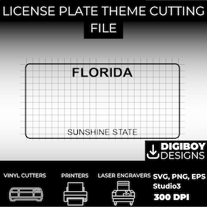 Floride FL USA plaque d'immatriculation vierge inspirée téléchargeable imprimable haute qualité 300 dpi projet unique bricolage svg, jpg, Cricut, Silhouette