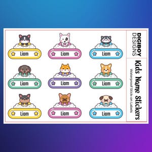 Custom Kids Name Labels, Waterproof Name Stickers for School, Personalized & Durable, Cute Daycare Name Tags, Fun Cartoon Name Labels