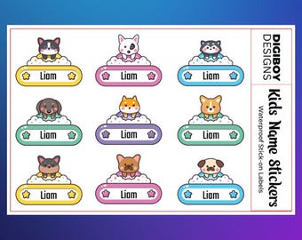 Custom Kids Name Labels, Waterproof Name Stickers for School, Personalized & Durable, Cute Daycare Name Tags, Fun Cartoon Name Labels