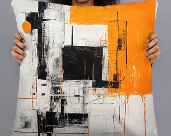 Orange Black and White Abstract Basic Pillow