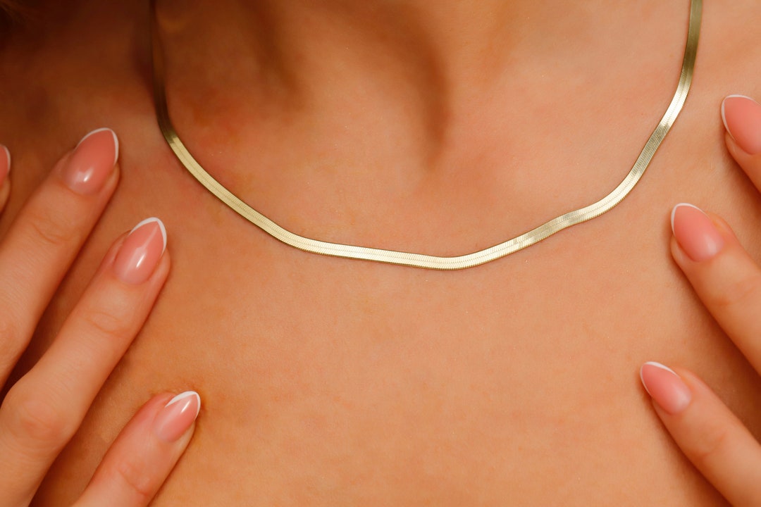 925 Sterling Silver Herringbone Chain Necklace 18 K Gold Etsy