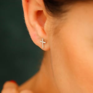 Cross Earrings 14K Gold * Dainty Cross Earrings 925K Sterling Silver * Minimalist Cross Earrings * Valentine's Day Gift * Gift for Darling