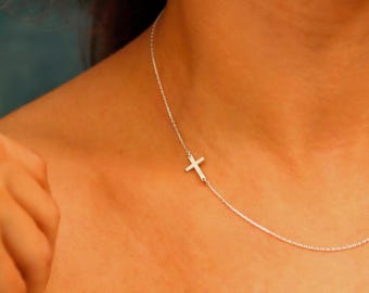 Sideways Cross Necklace: 925 Sterling Silver