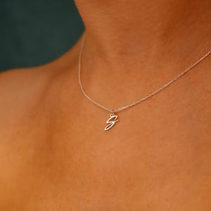 925K Sterling Silver Initial Necklace  * Cursive Letter Necklace Gold