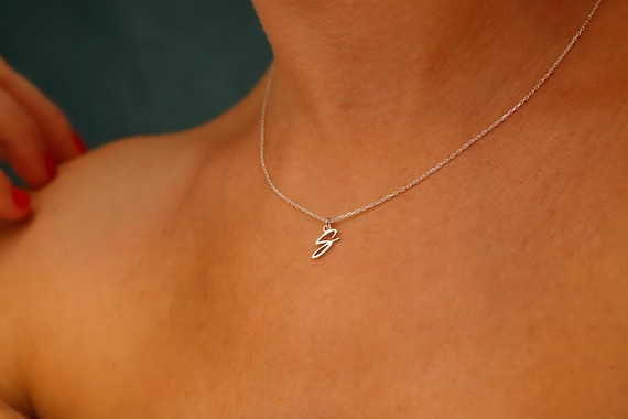 925K Sterling Silver Initial Necklace * Cursive Letter Necklace Gold