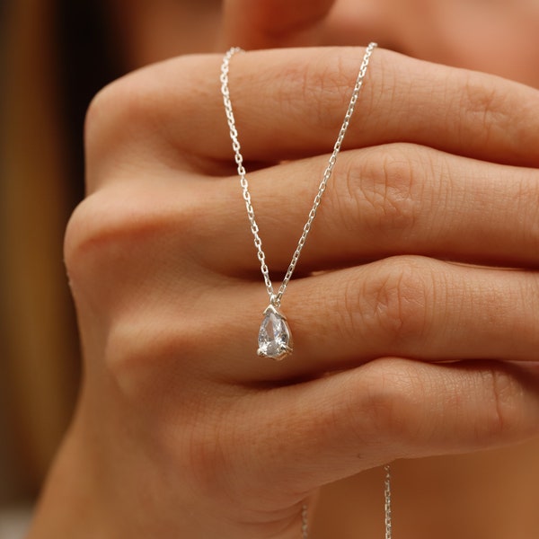 Teardrop Diamond Necklace * Pear Diamond Necklace * 925K Sterling Silver Minimalist Jewelry * Perfect Gift Mothers Day * For Darling