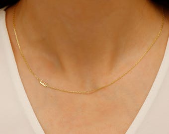 Sideways Letter Necklace, 925K Sterling Silver Personalized Initial
