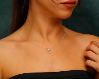 Diamond Cross Pendant Necklace 925 Sterling Silver * Pave Cross Necklace Gold * Dainty Cross Necklace * Mothers Day Gift