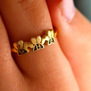 Personalized Sterling Silver Dog Paw Print Ring: Initial Pet Memorial