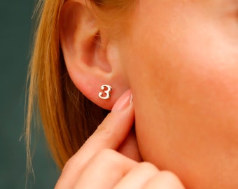 Number Stud Earrings, Personalized Sterling Silver Lucky Number